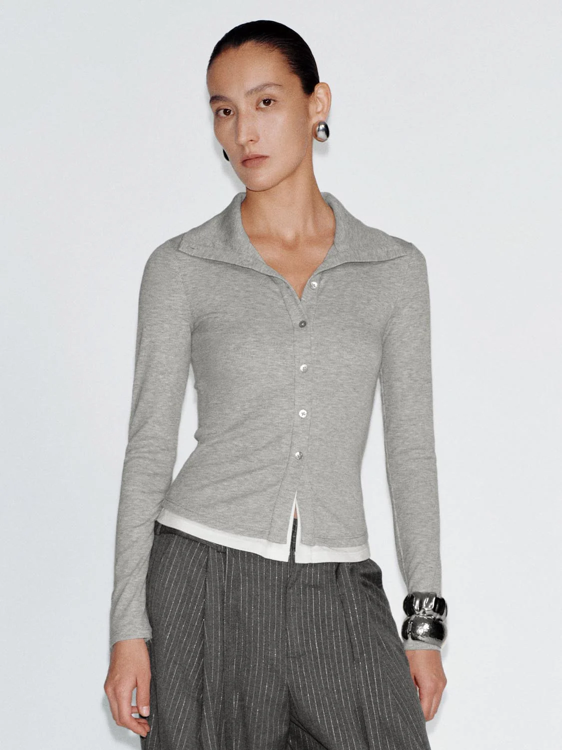 2 In 1 Collared Contrast Button Detail Shirts