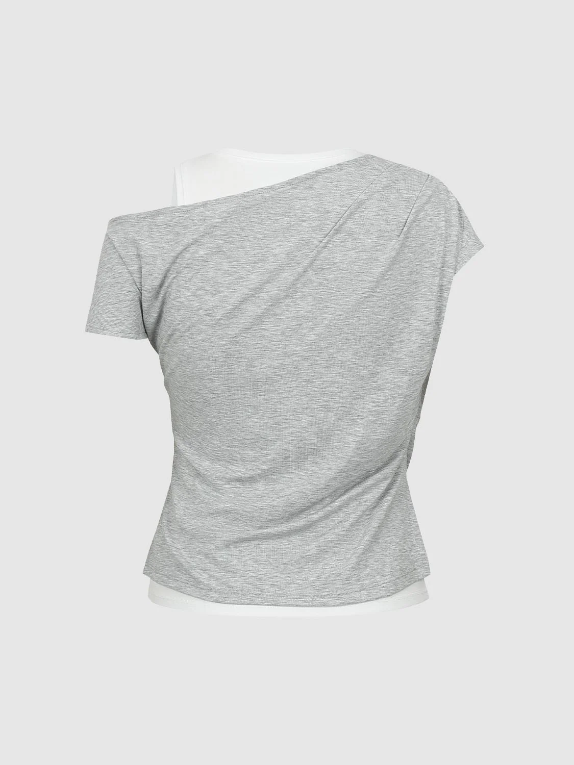 2 In 1 Contrast Asymmetric Draped T-Shirts - Image 2
