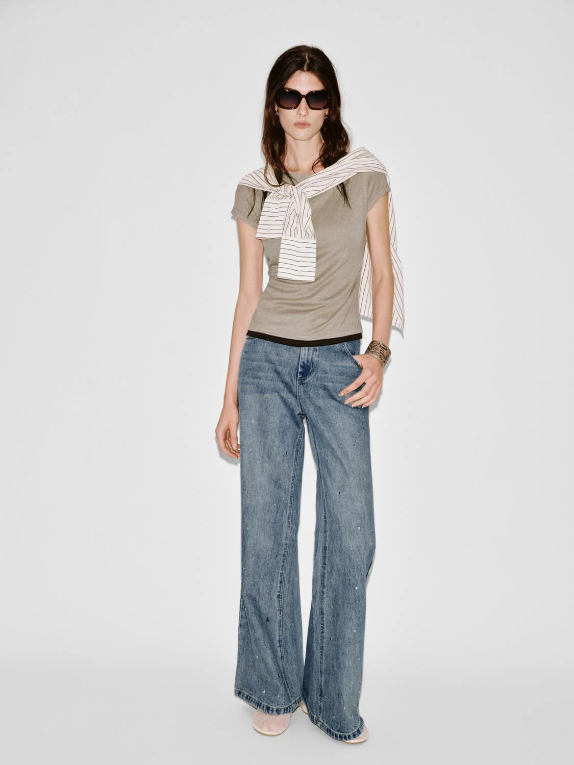2 In 1 Contrast Asymmetric Ruched T-Shirts - Image 4
