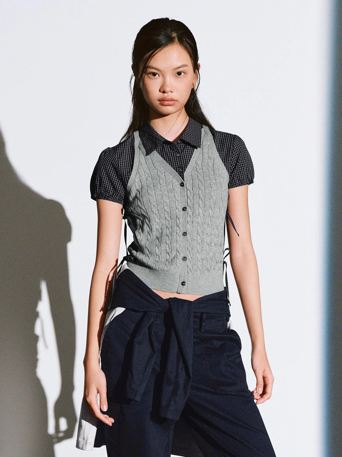 2 In 1 Contrast Bow Detail Knitted T-Shirts