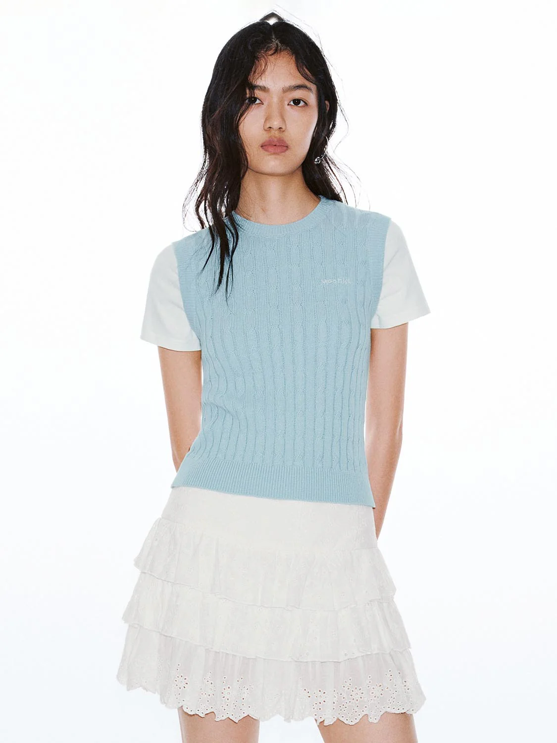 2 In 1 Contrast Cable Knitted T-Shirts - Image 4