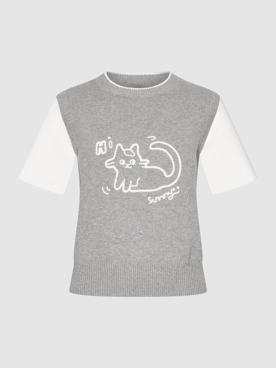 2 In 1 Contrast Knitted T-Shirts - Image 23