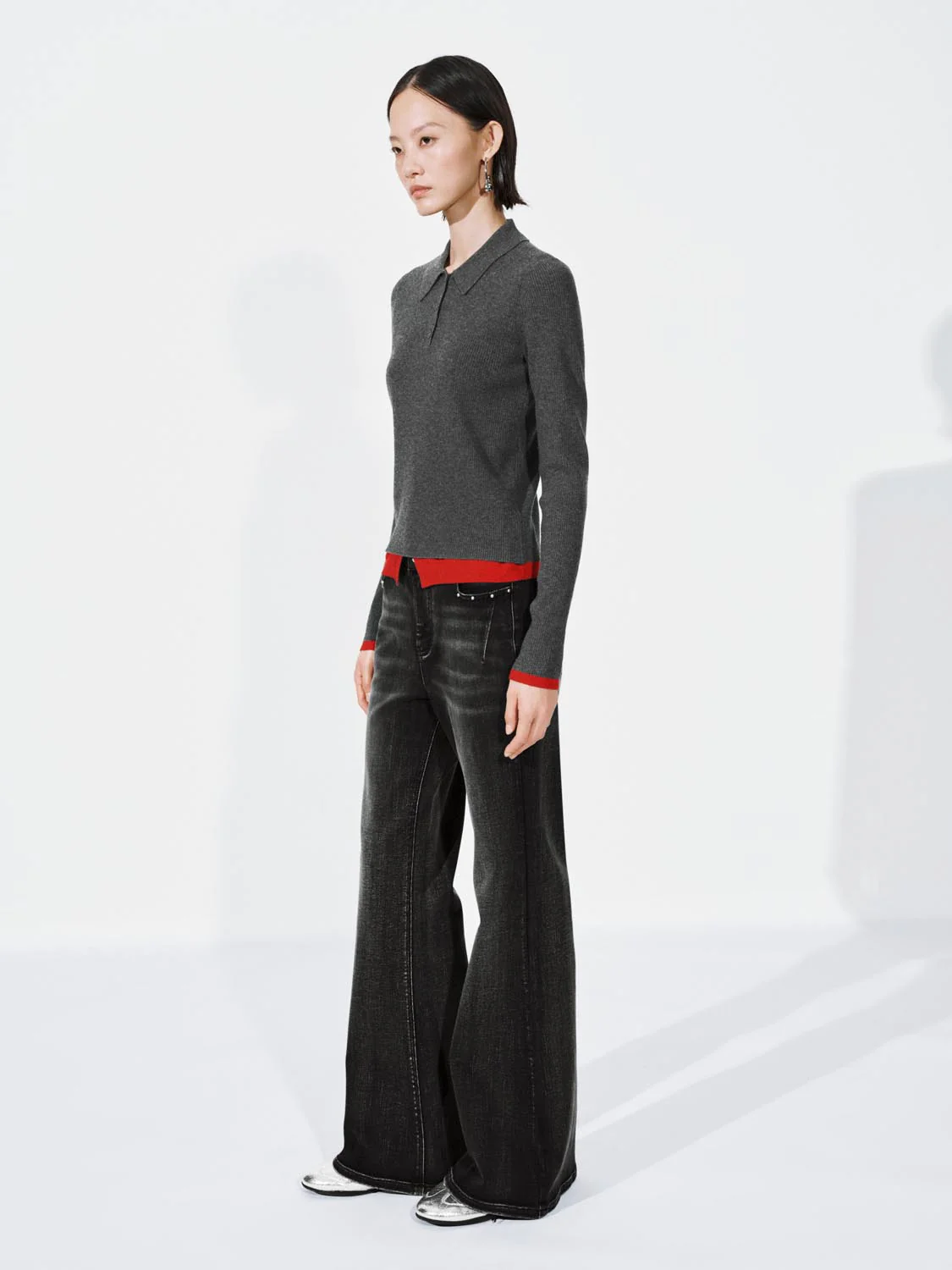2 In 1 Contrast Long Sleeve Knitted T-Shirts - Image 4