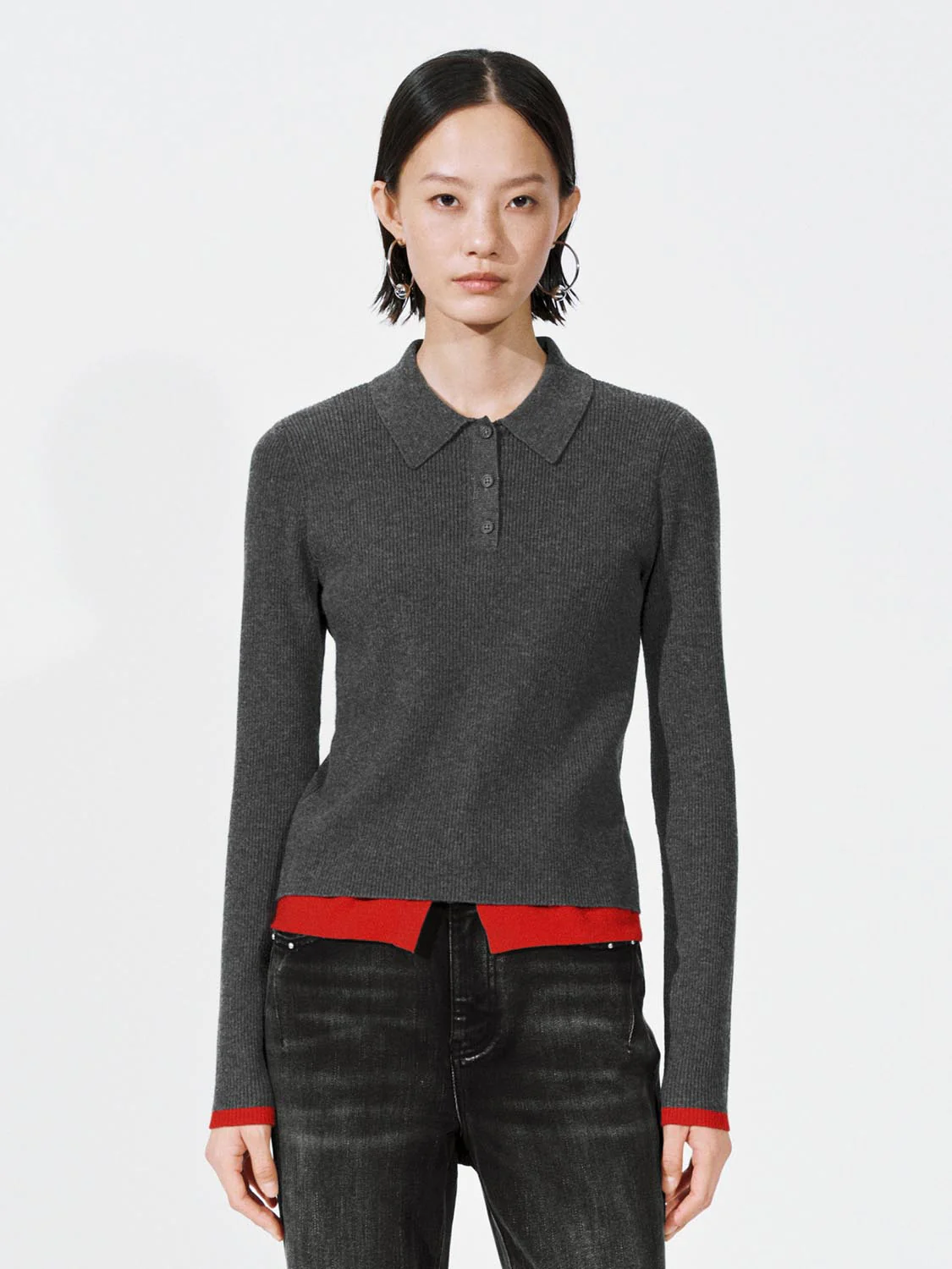 2 In 1 Contrast Long Sleeve Knitted T-Shirts - Image 9