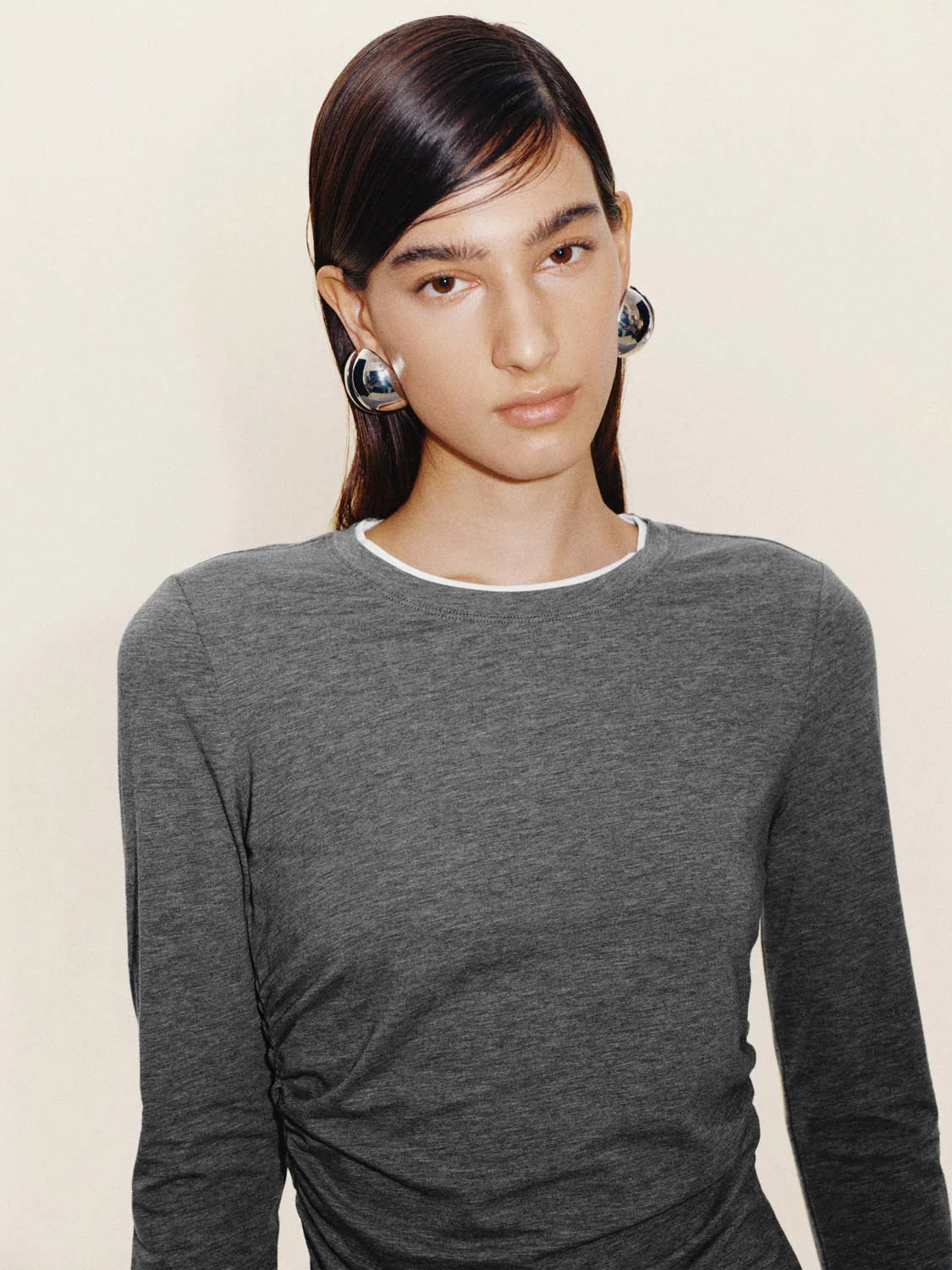 2 In 1 Contrast Ruched Long Sleeve T-Shirts - Image 3