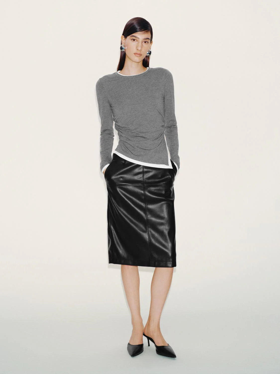 2 In 1 Contrast Ruched Long Sleeve T-Shirts - Image 4