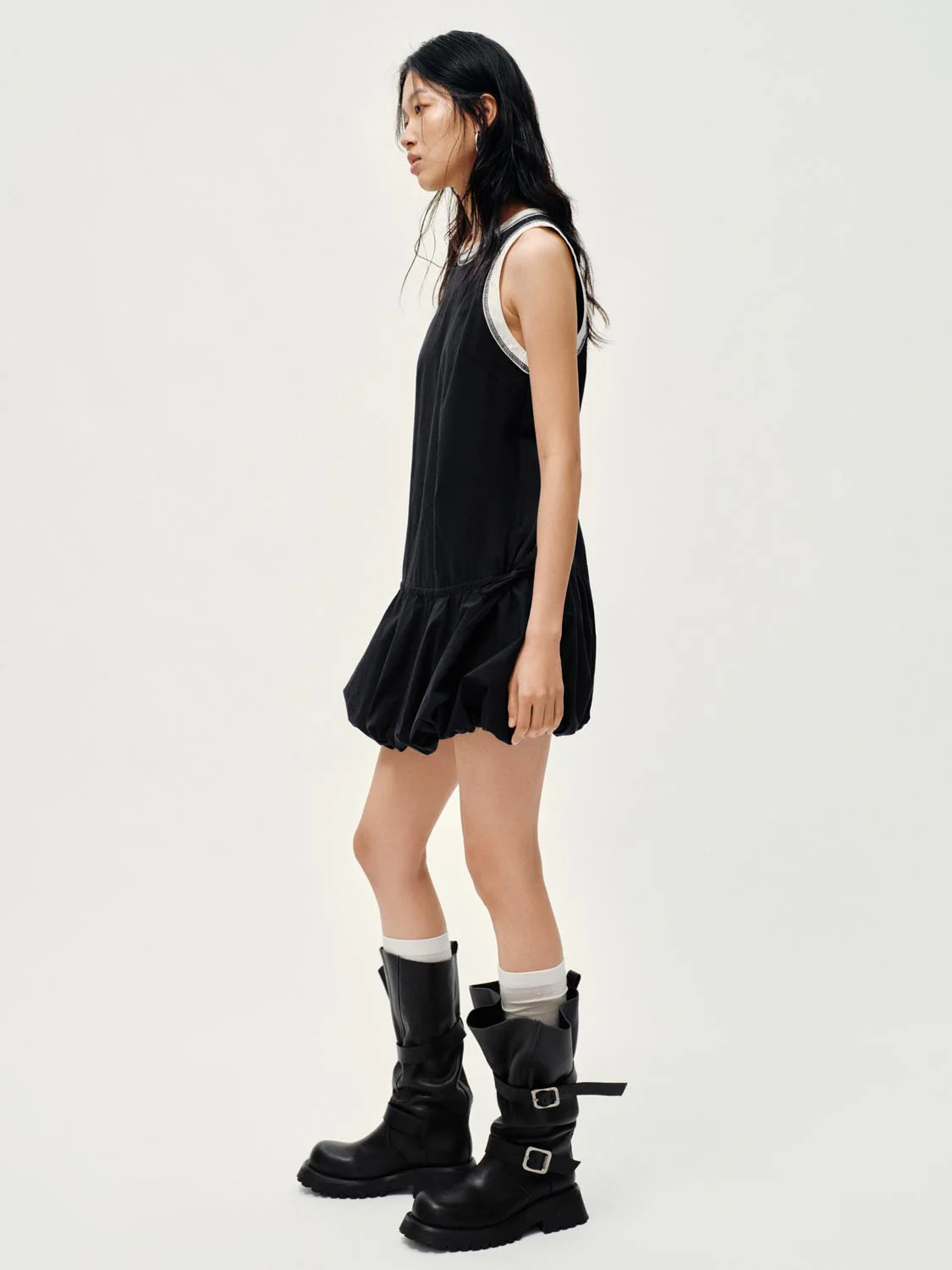 2 In 1 Contrast Ruffle Hem A-Line Mini Dresses - Image 4