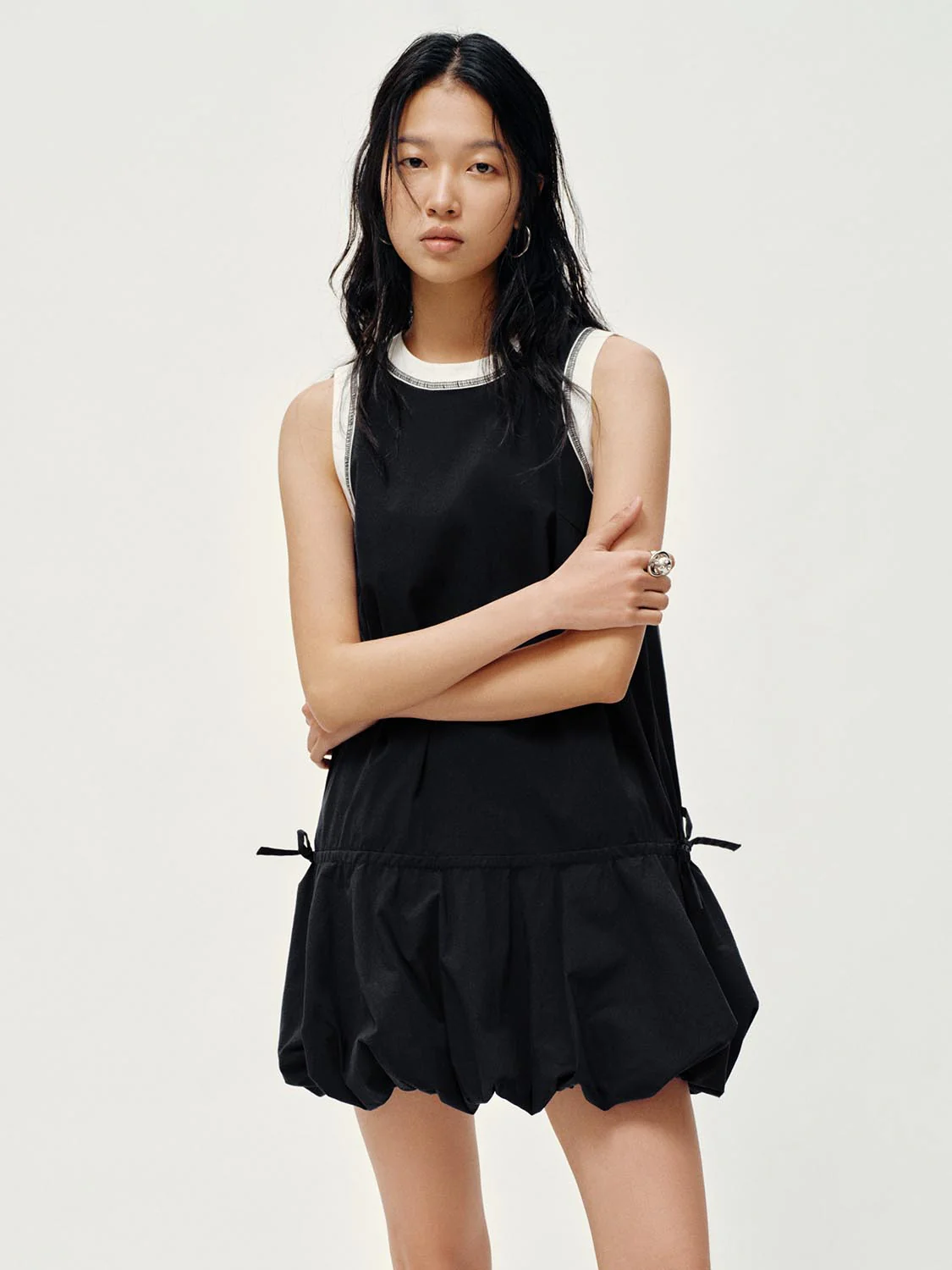 2 In 1 Contrast Ruffle Hem A-Line Mini Dresses - Image 9