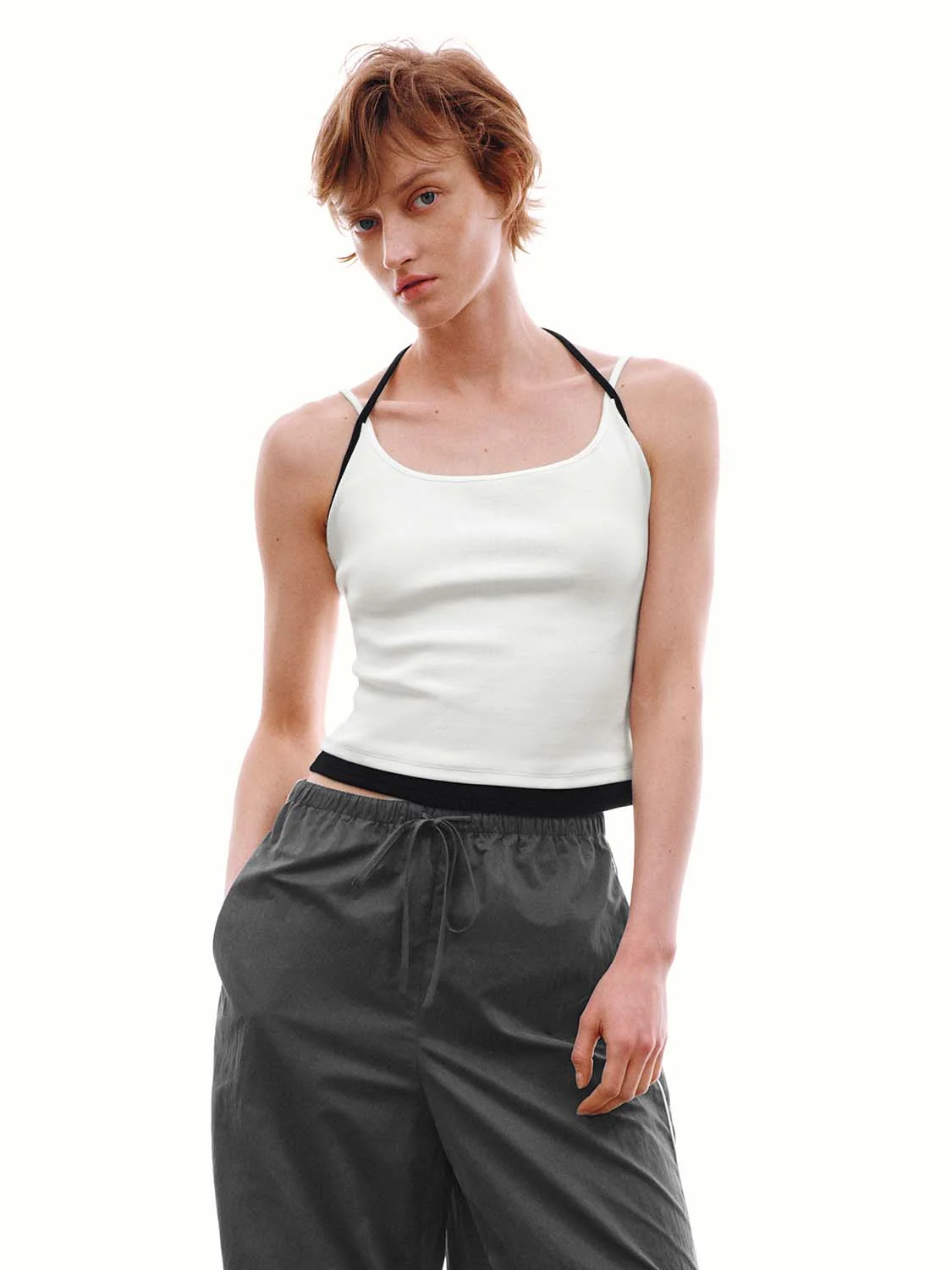 2 In 1 Contrast Tie Detail Strappy Tank Tops
