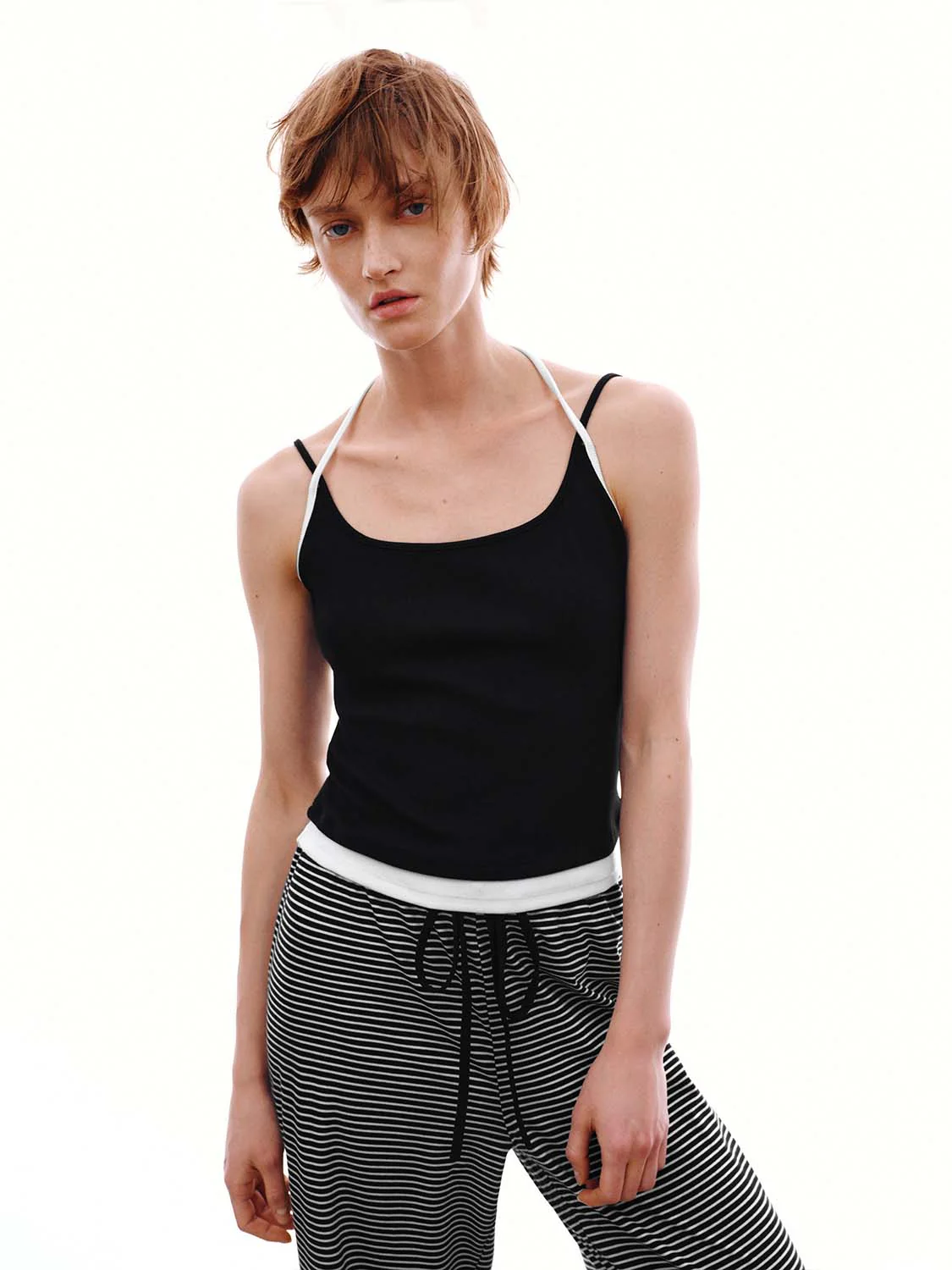 2 In 1 Contrast Tie Detail Strappy Tank Tops - Image 4