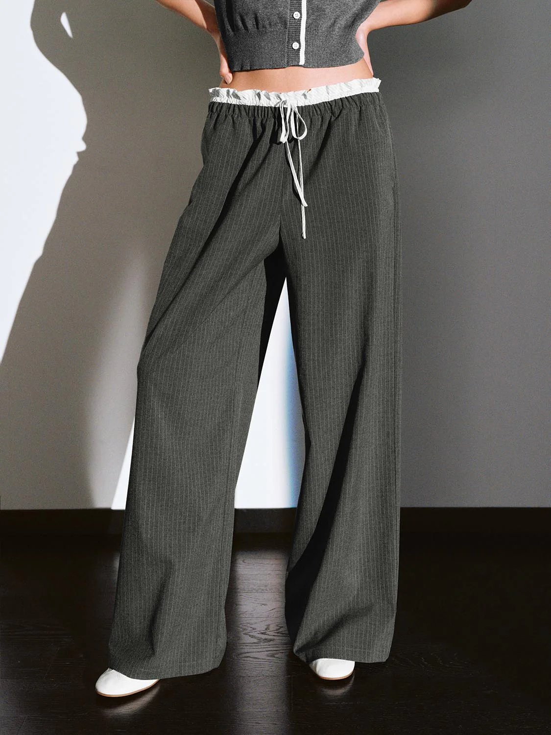 2 In 1 Drawstring Striped Wide Leg Pants - Image 9