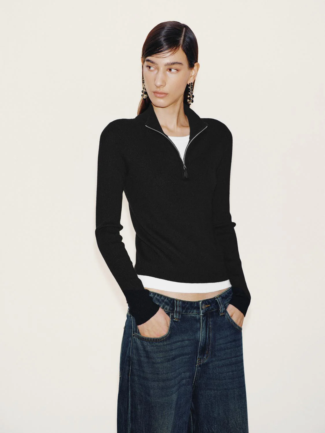 2 In 1 Half Zip Collar Slim Fit Long Sleeve Knitted T-Shirts - Image 10