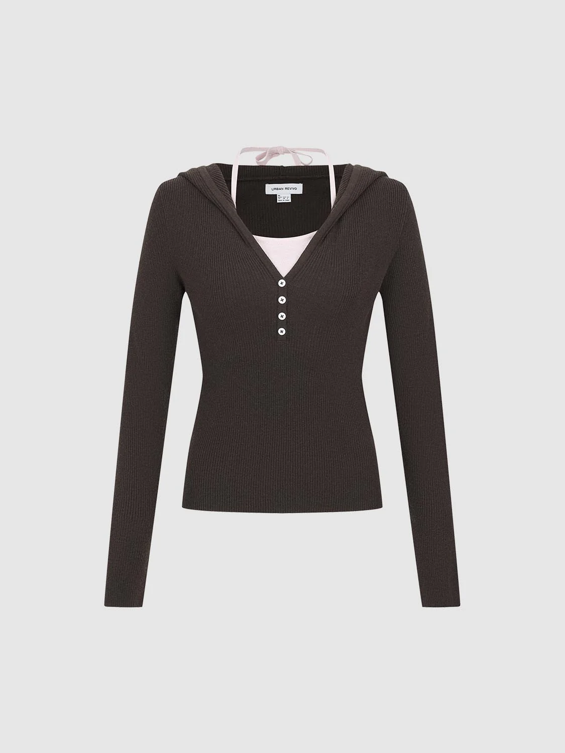 2 In 1 Hooded Henley Neck Knitted T-Shirts - Image 16