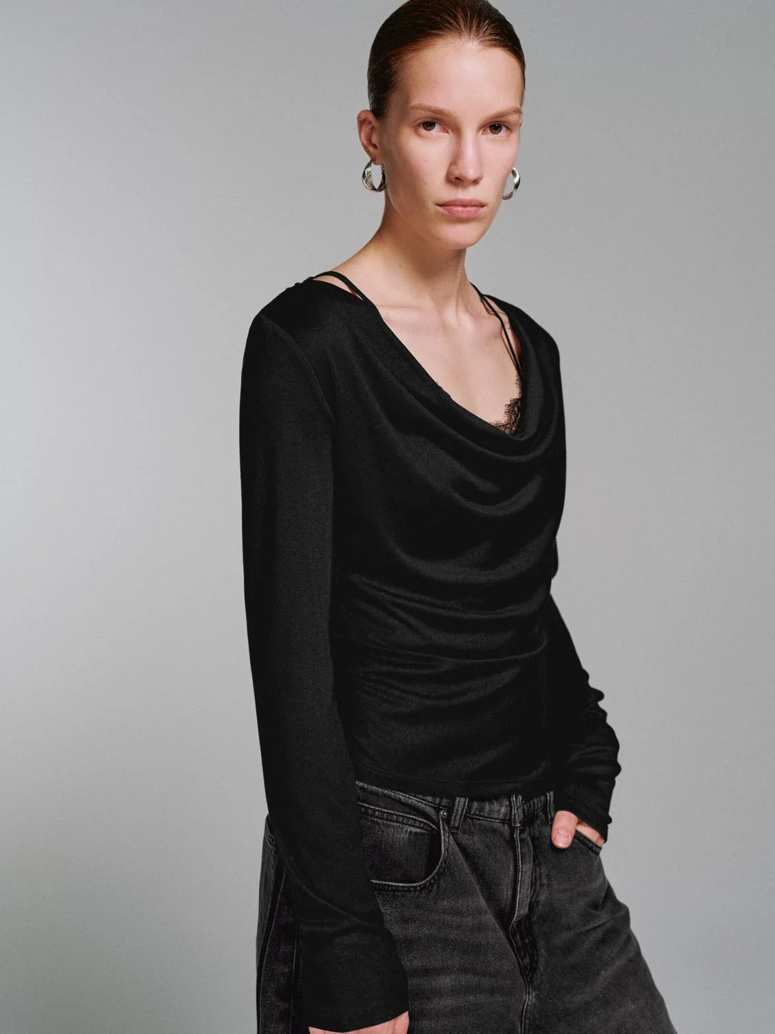 2 In 1 Lace Draped Long Sleeve T-Shirts - Image 2
