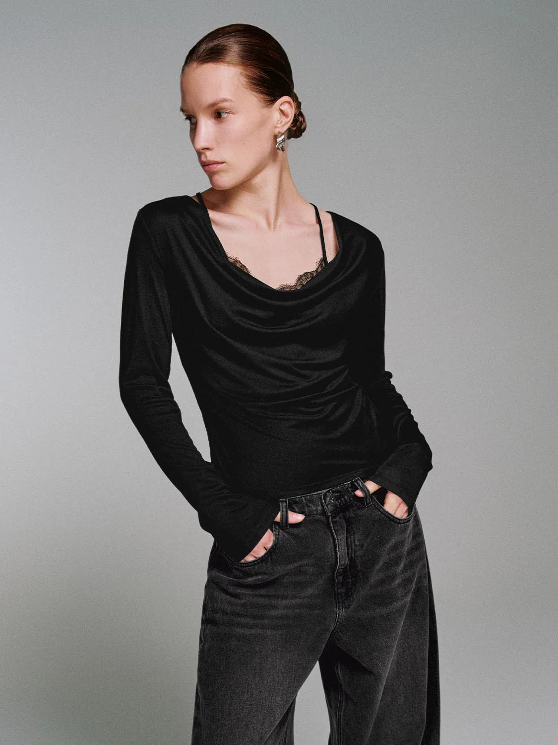 2 In 1 Lace Draped Long Sleeve T-Shirts - Image 9