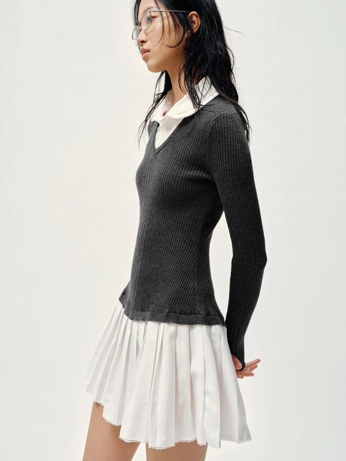 2 In 1 Polo Neck Knitted Pleated Mini Dresses - Image 2