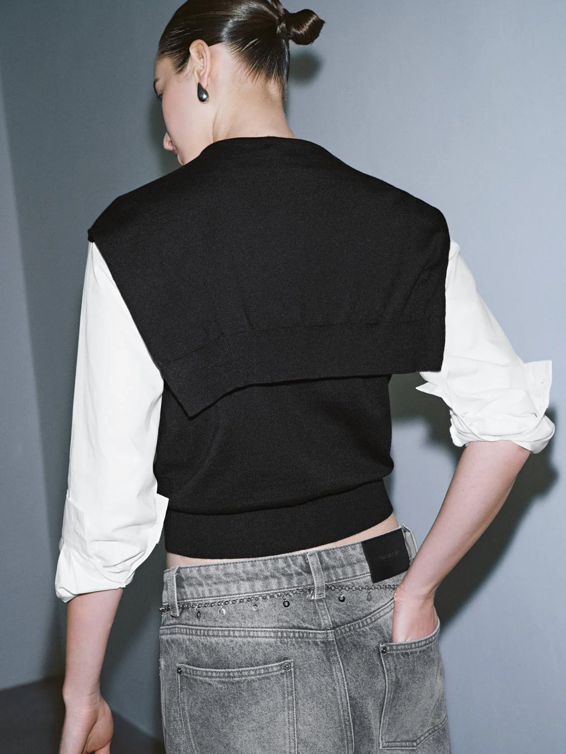 2 In 1 Scarf Contrast Long Sleeve Knitted T-Shirts - Image 11