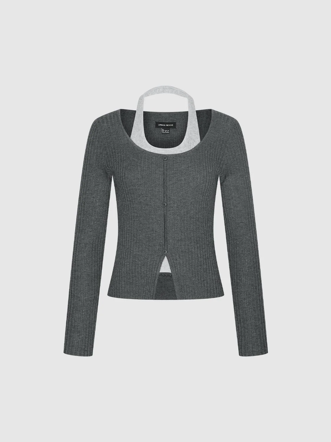 2 In 1 Scoop Neck Long Sleeve Knitted T-Shirts