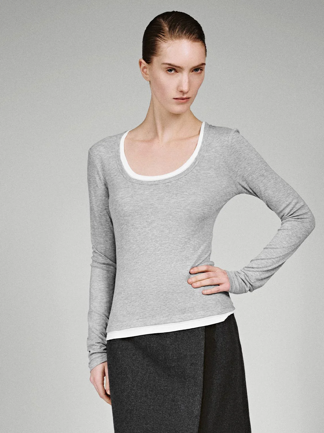 2 In 1 Scoop Neck Long Sleeve T-Shirts - Image 21