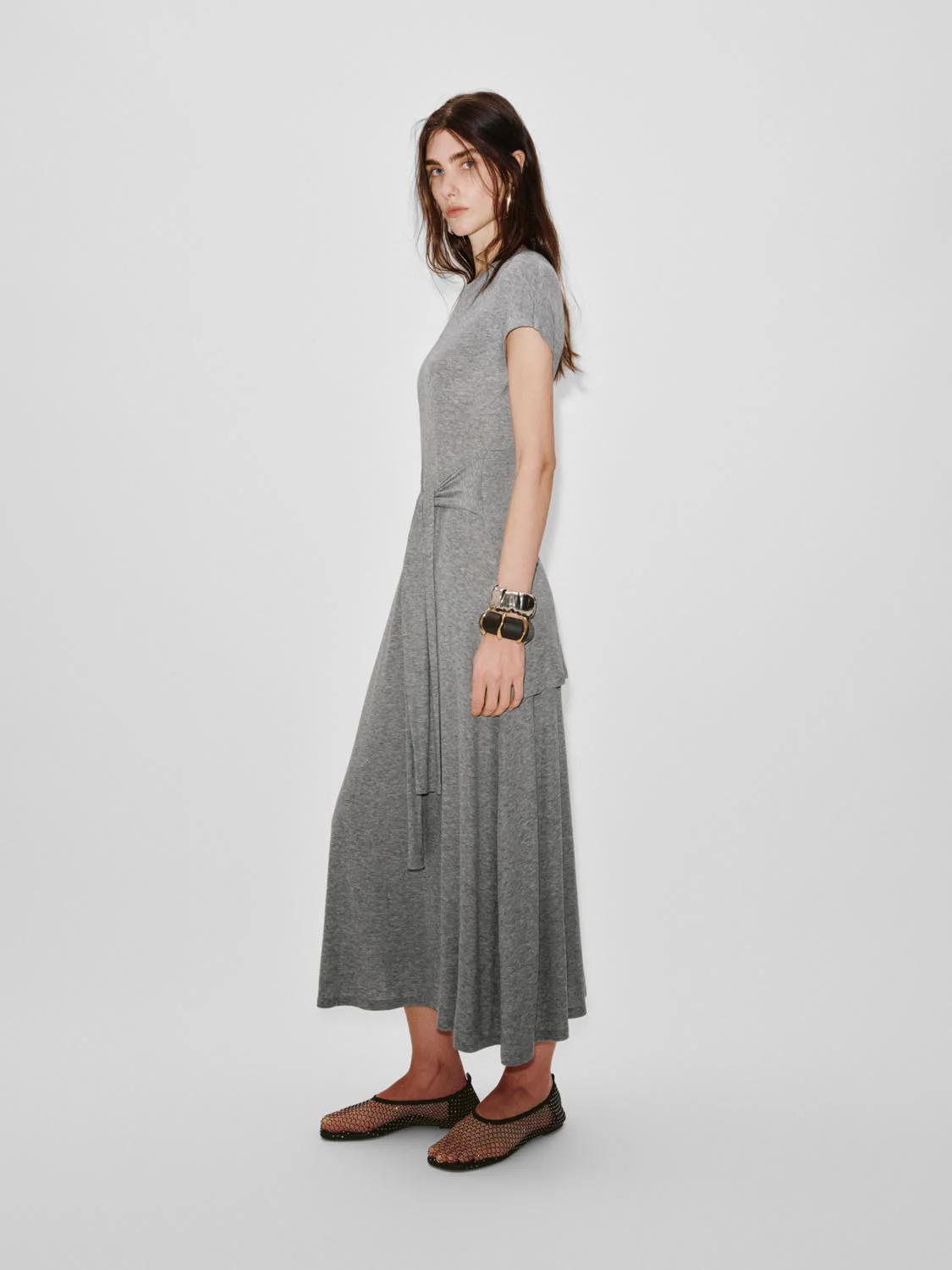 2 In 1 Tie Belt Short Sleeve A-Line Midi Dresses - Image 4