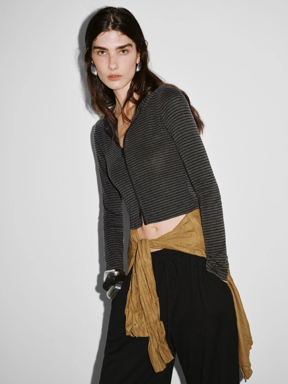 2-Way Zip Striped Hooded Cropped Skinny-Fit Jackets - Image 2
