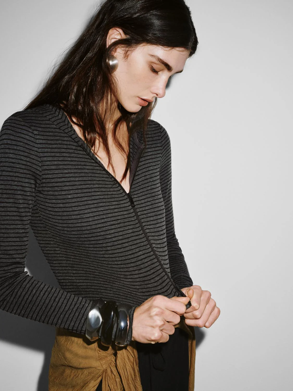 2-Way Zip Striped Hooded Cropped Skinny-Fit Jackets - Image 3