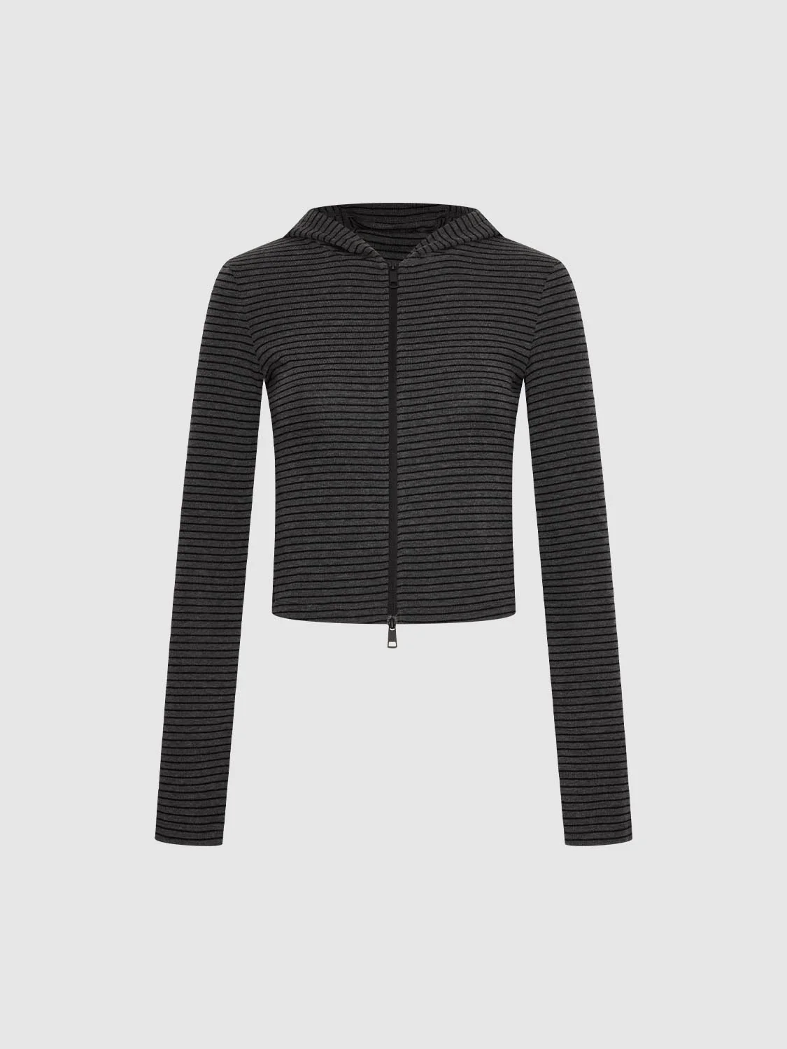 2-Way Zip Striped Hooded Cropped Skinny-Fit Jackets - Image 7