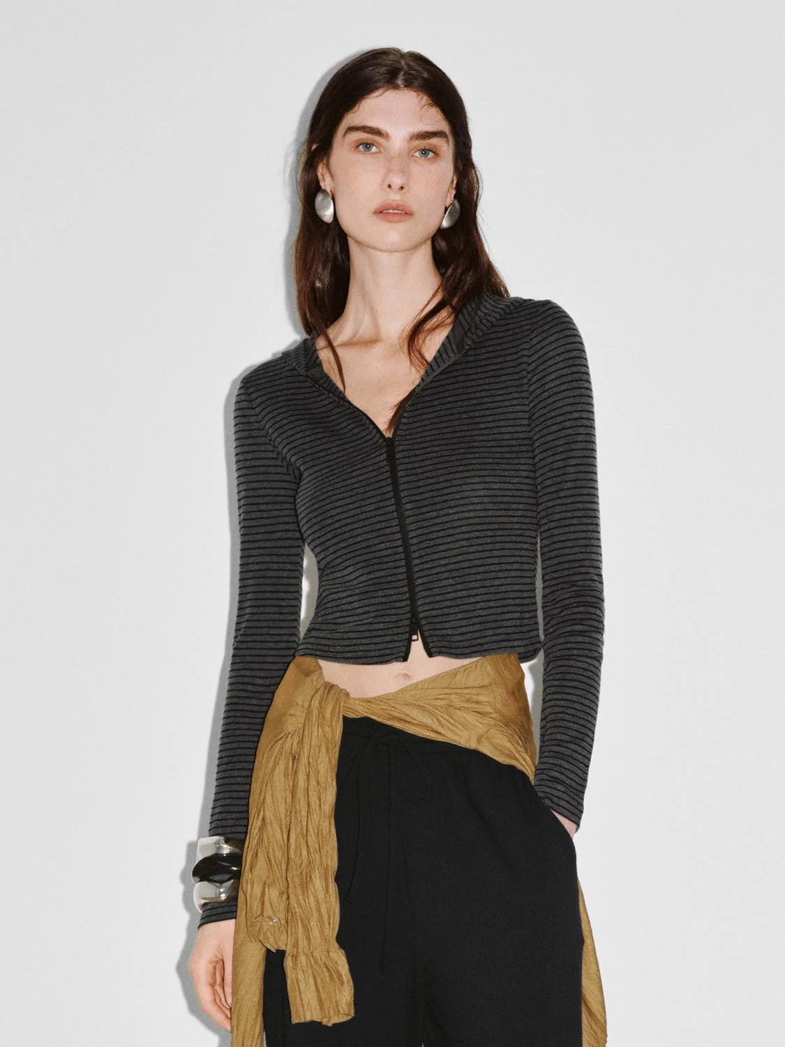 2-Way Zip Striped Hooded Cropped Skinny-Fit Jackets - Image 9