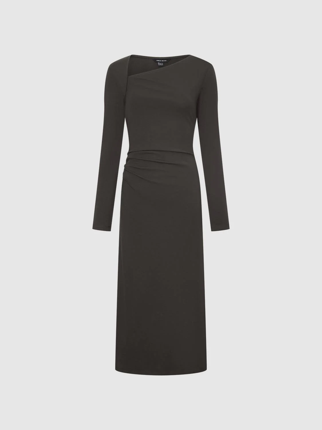 Asymmetric Neck Ruched A-Line Midi Dresses - Image 7