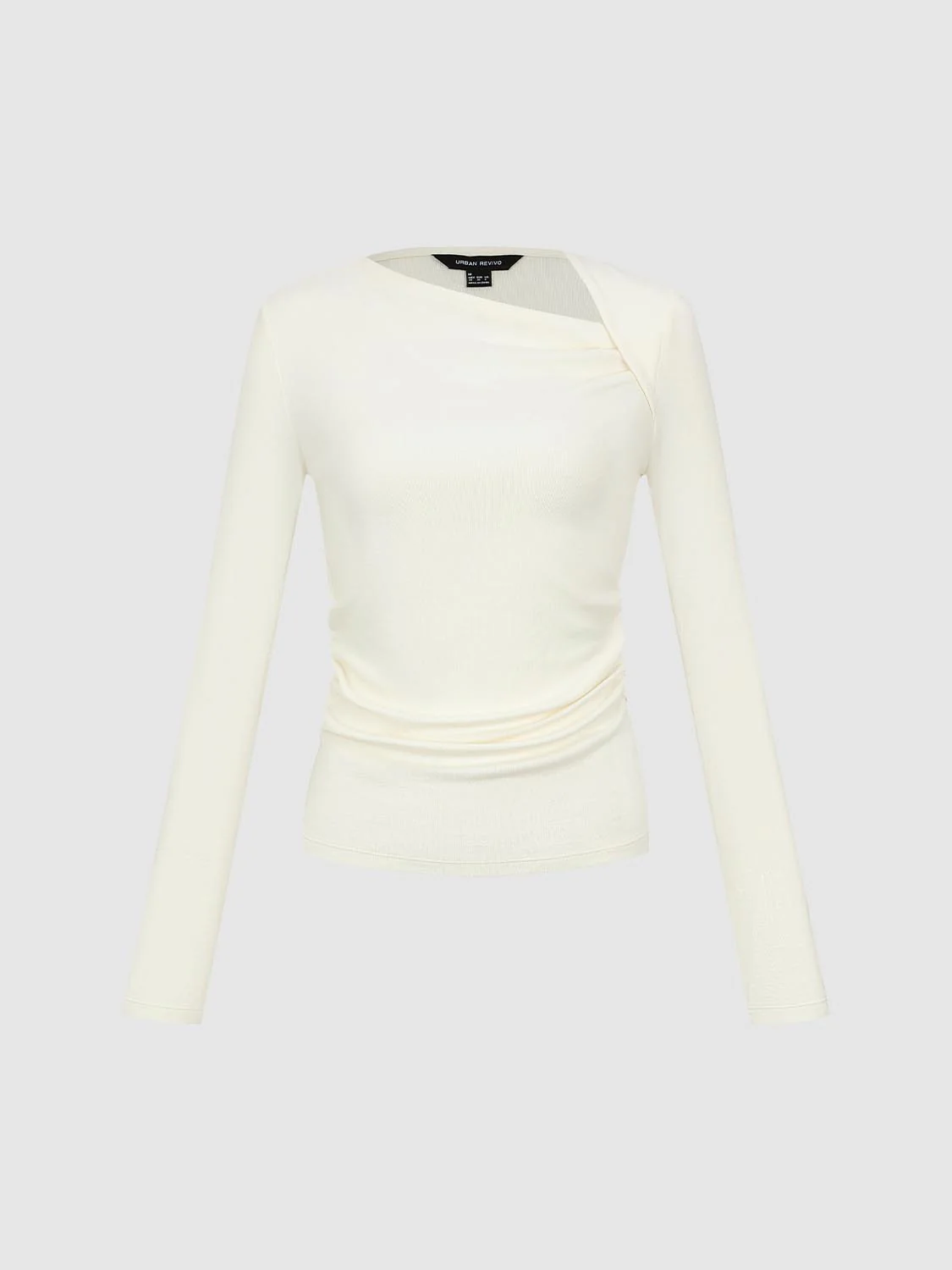 Asymmetric Neck Ruched Long Sleeve T-Shirts - Image 7