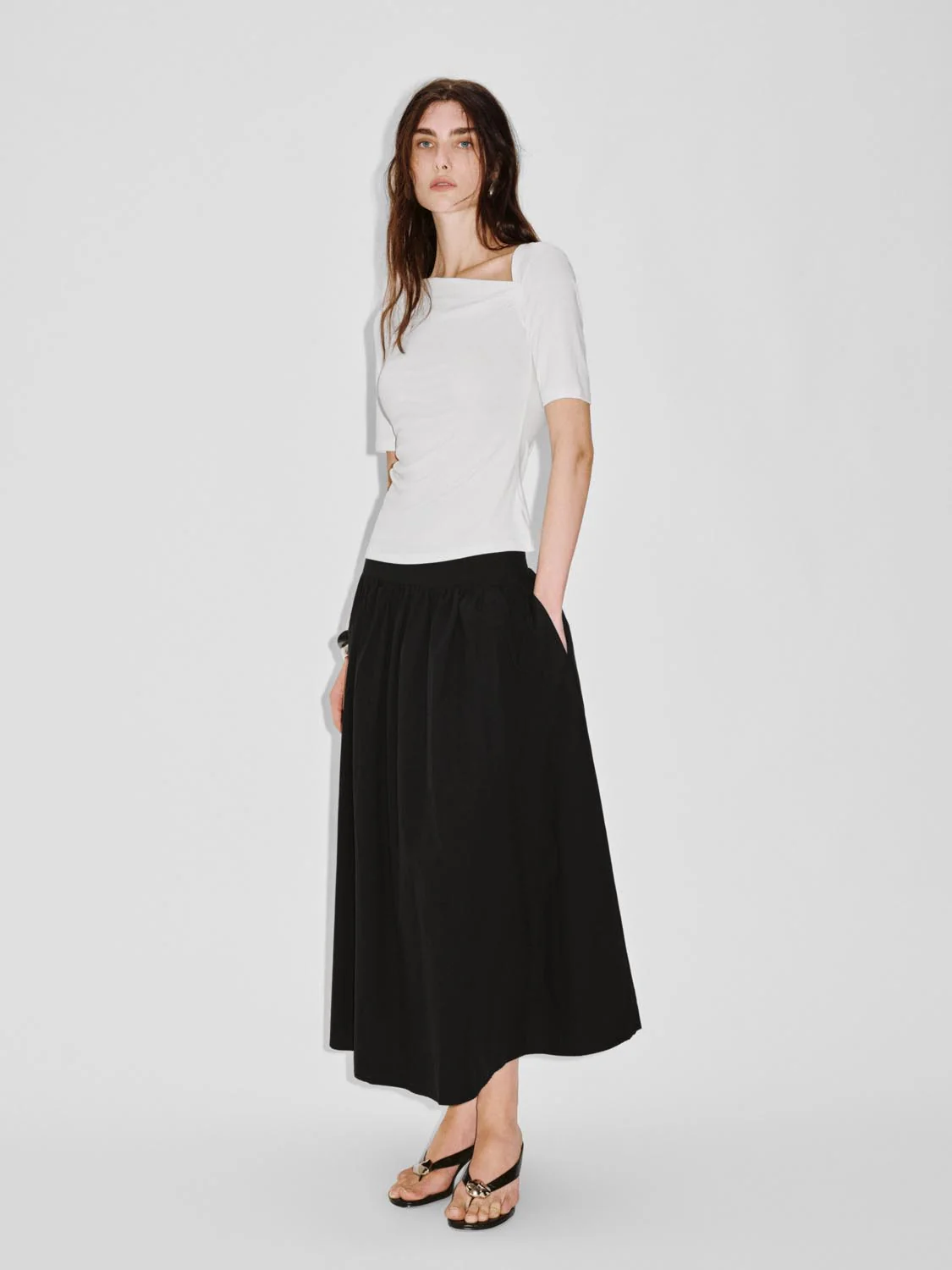 Asymmetric Neck Ruched Skinny Fit T-Shirts - Image 10