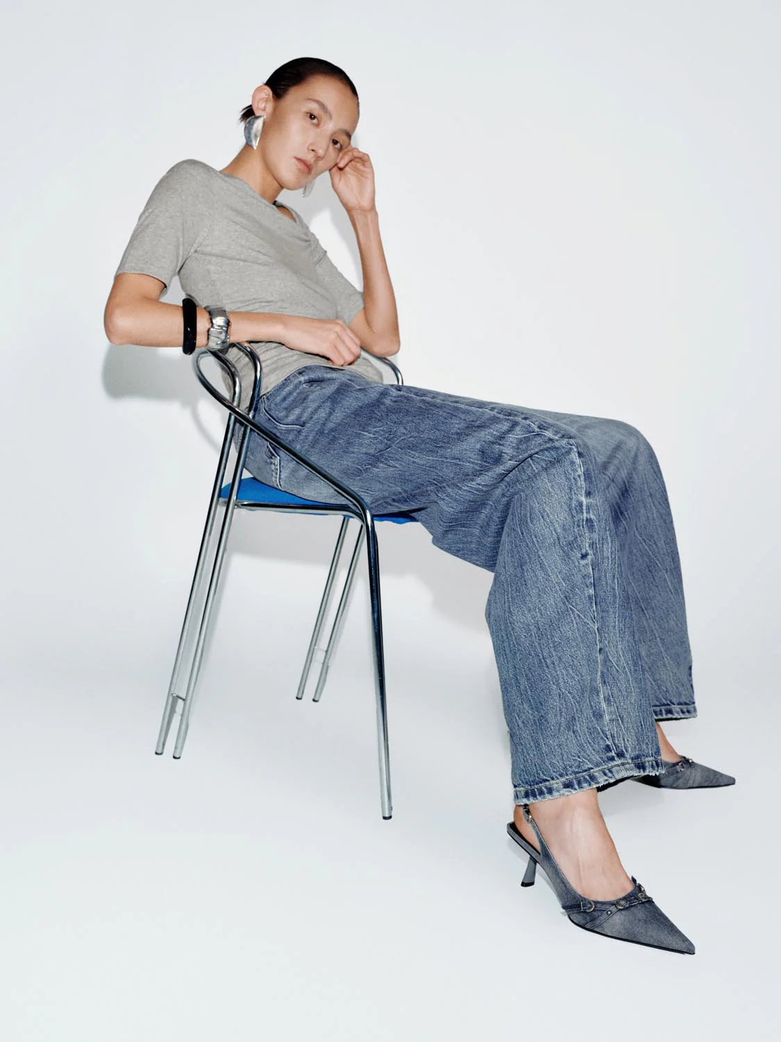 Asymmetric Neck Ruched Skinny Fit T-Shirts - Image 5