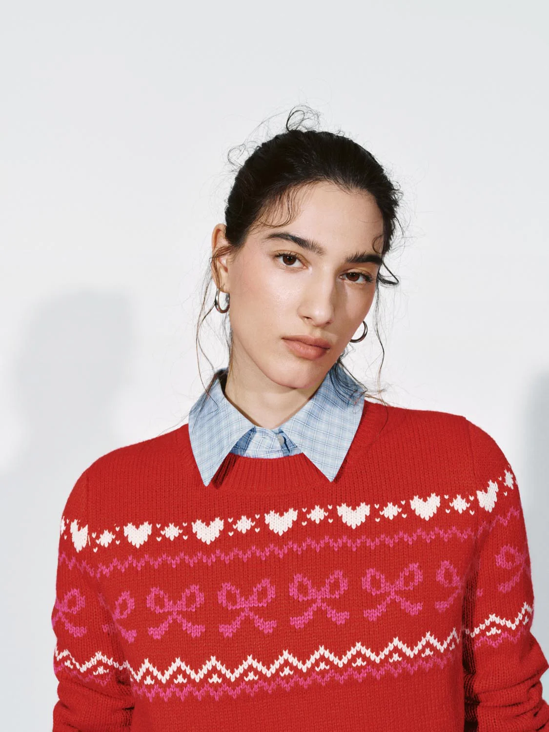 Balloon Hem Intarsia Long Sleeve Knitted T-Shirts - Image 3