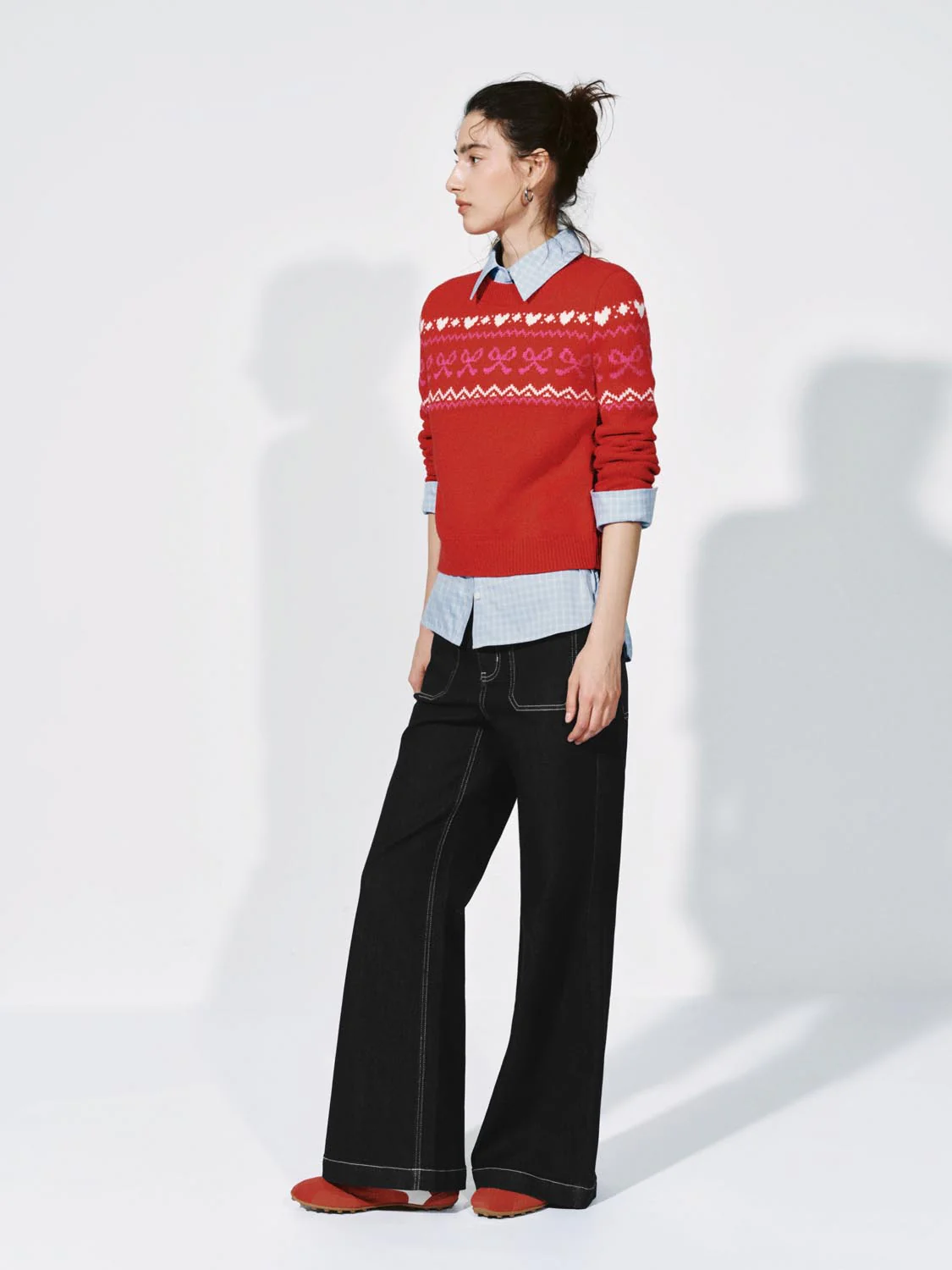 Balloon Hem Intarsia Long Sleeve Knitted T-Shirts - Image 5