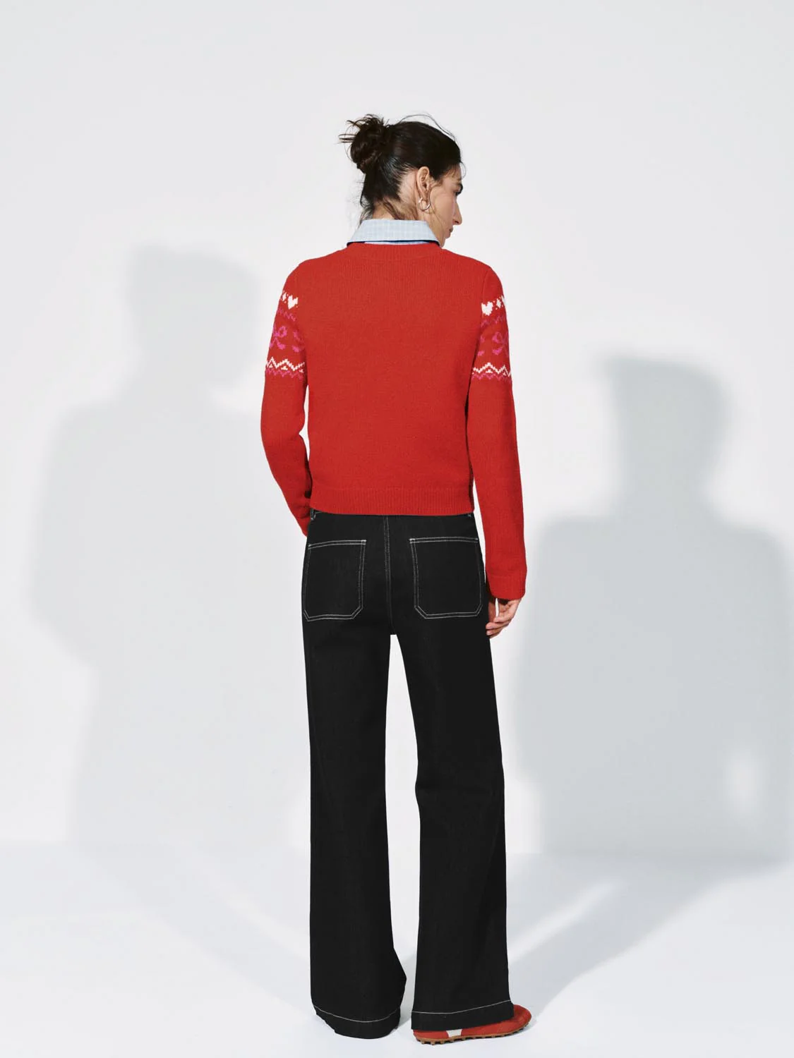 Balloon Hem Intarsia Long Sleeve Knitted T-Shirts - Image 6