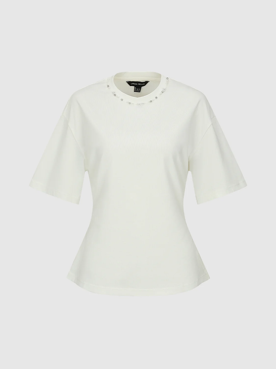 Beaded Crew Neck Nipped-Waist T-Shirts - Image 4