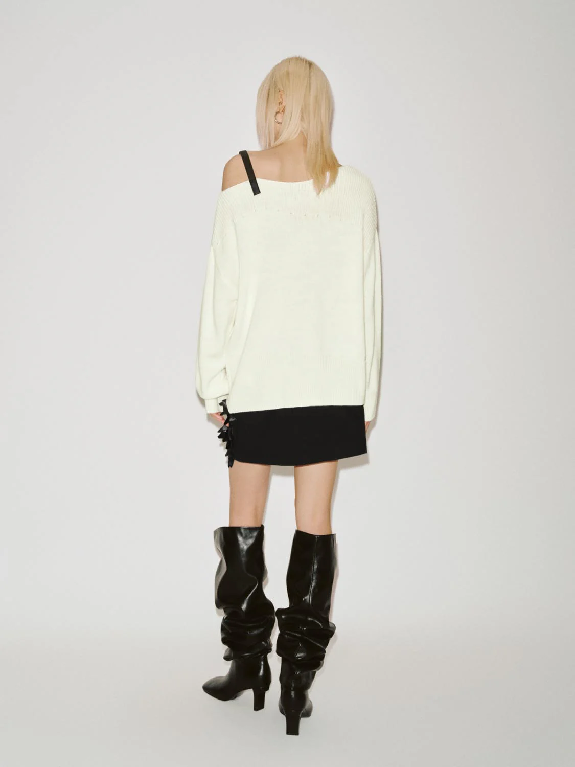 Belt Detail One Shoulder Long Sleeve Knitted T-Shirts - Image 6