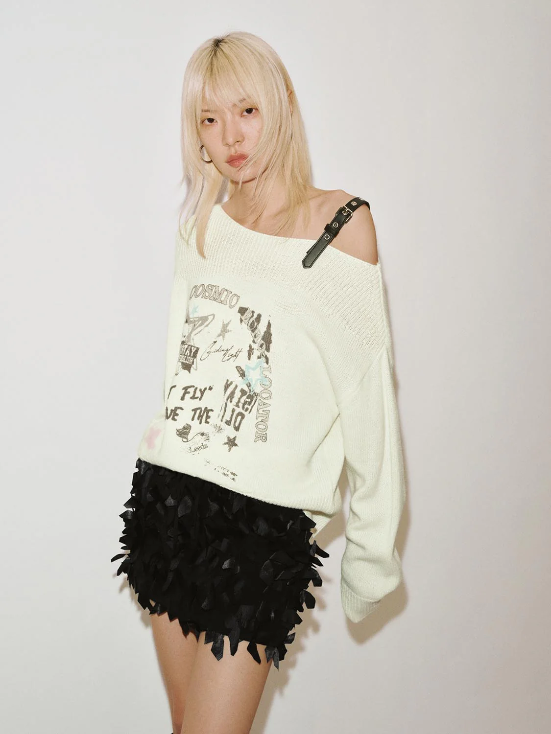 Belt Detail One Shoulder Long Sleeve Knitted T-Shirts - Image 9