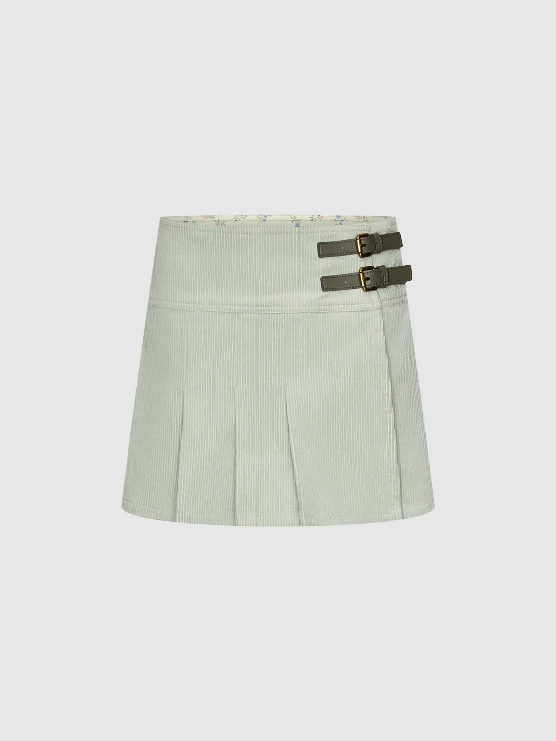 Belt Detail Pleated A-Line Mini Skirts - Image 2
