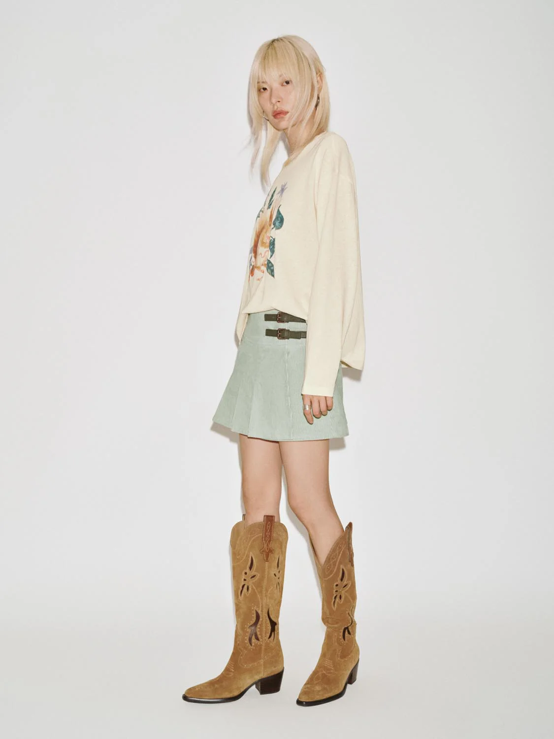 Belt Detail Pleated A-Line Mini Skirts - Image 6