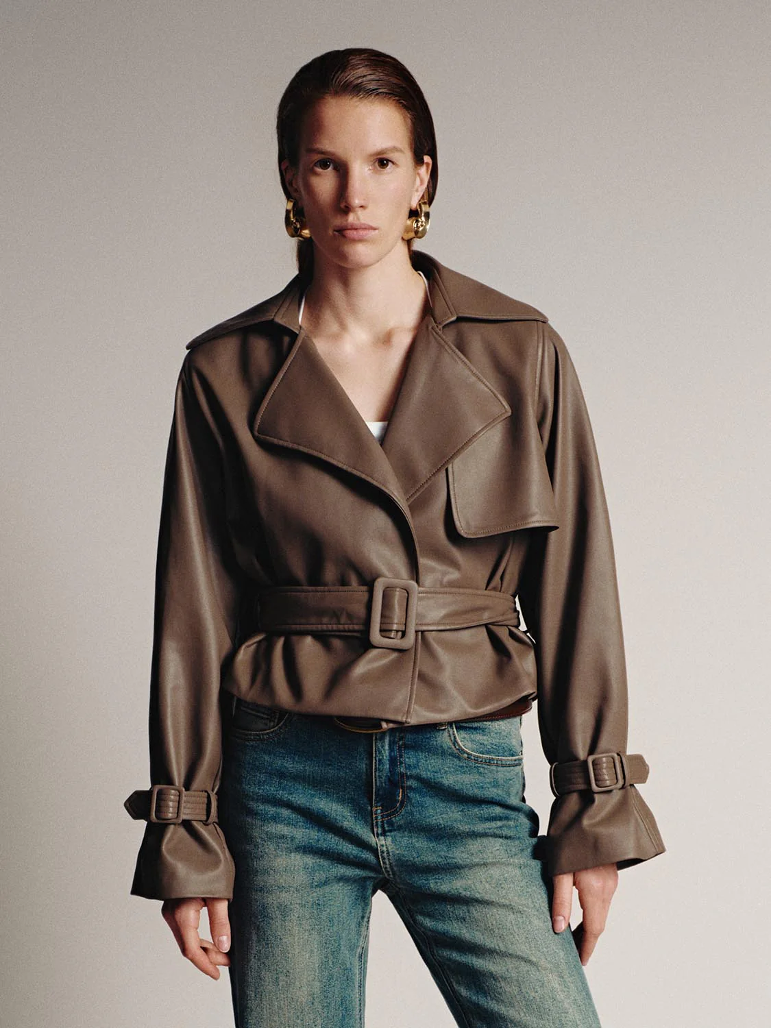 Belt Detail Vegan Leather Jackets