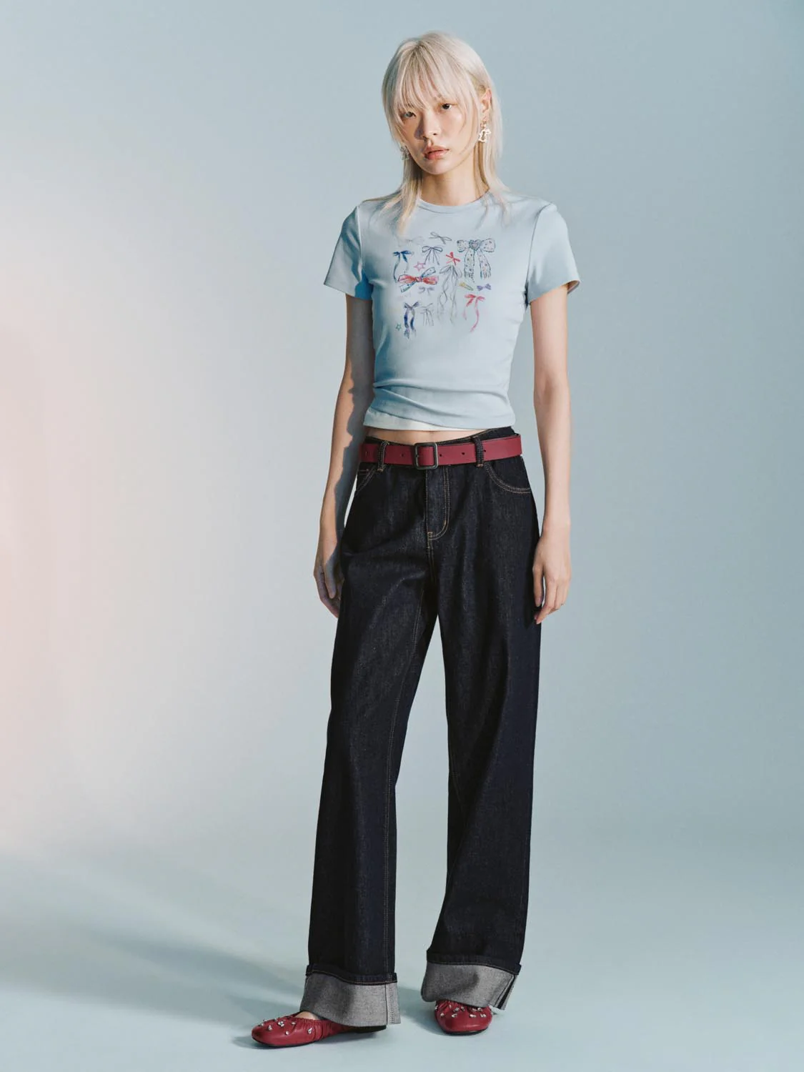 Belted Cuffed Wide Leg Jeans - Image 6