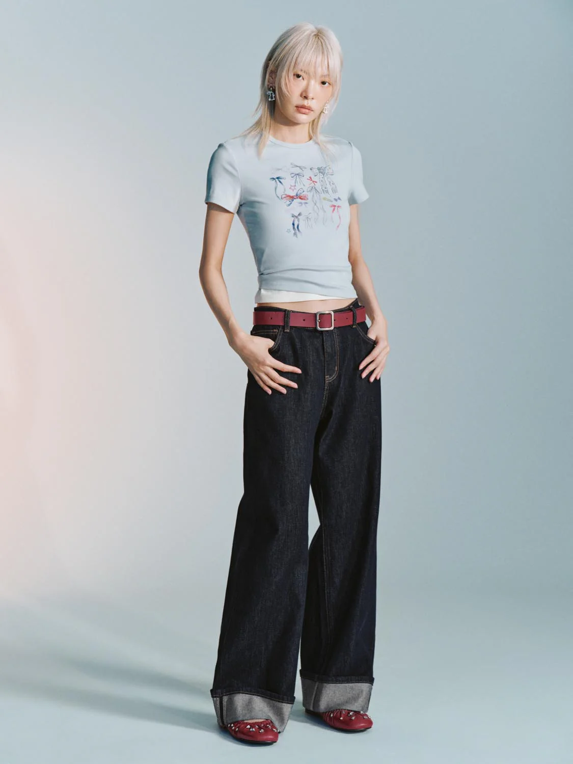 Belted Cuffed Wide Leg Jeans - Image 7