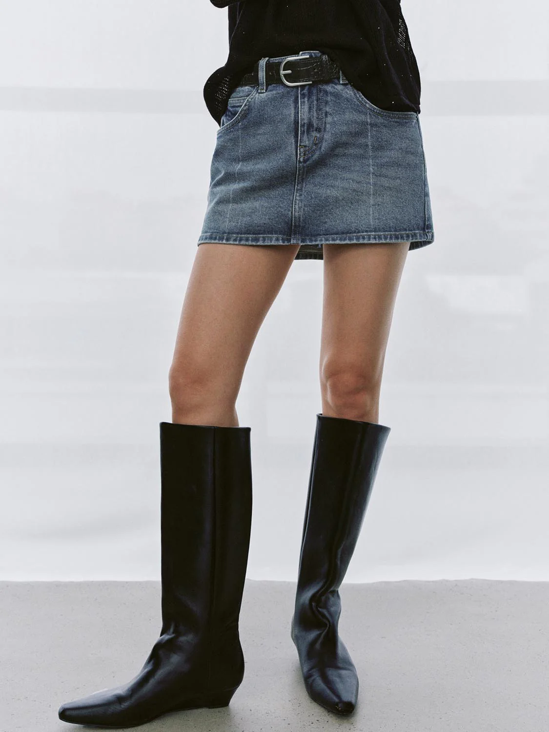 Belted Denim Mini Skirts