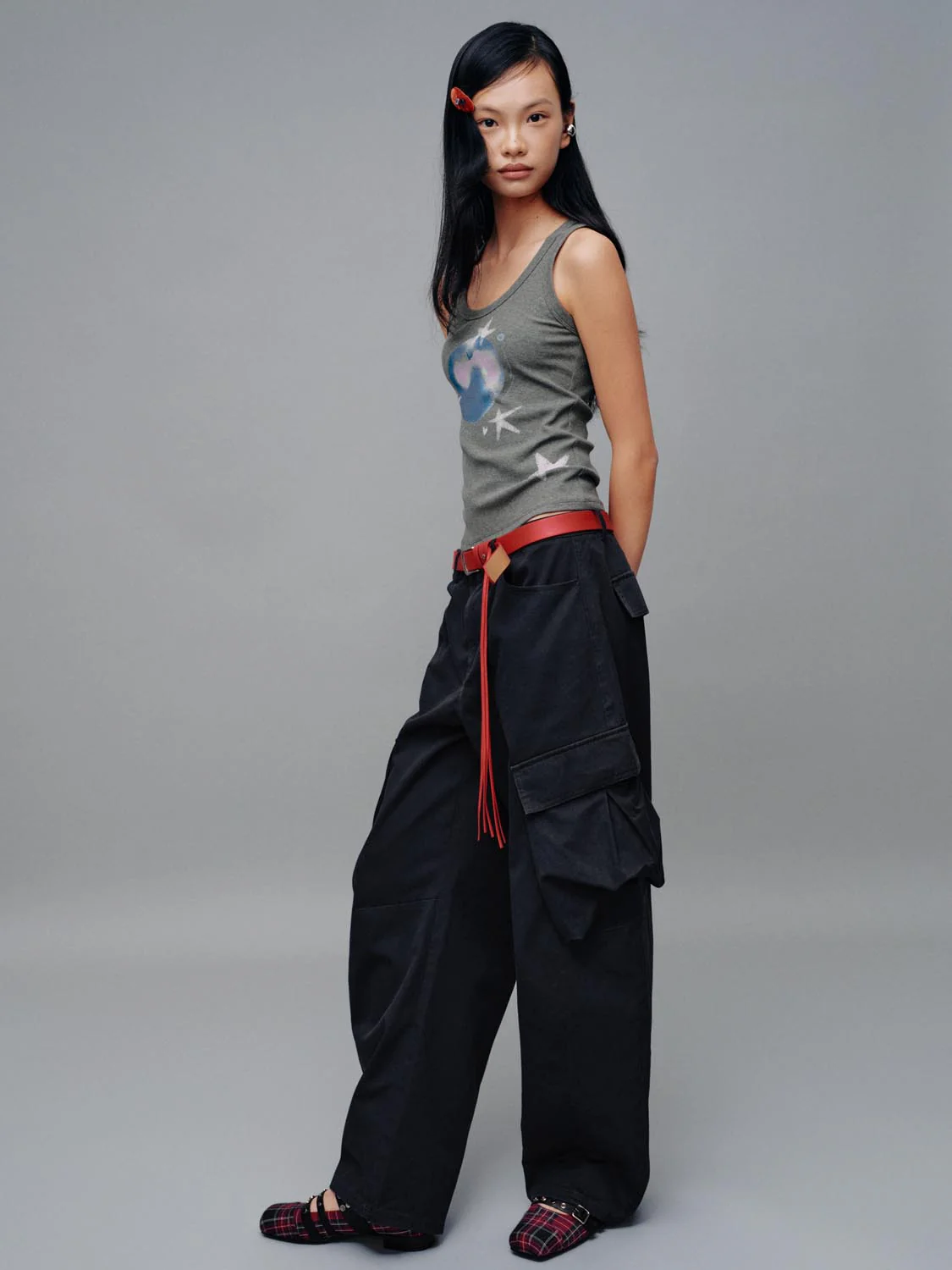 Belted Flap Pocket Barrel Leg Cargo Pants - Image 5