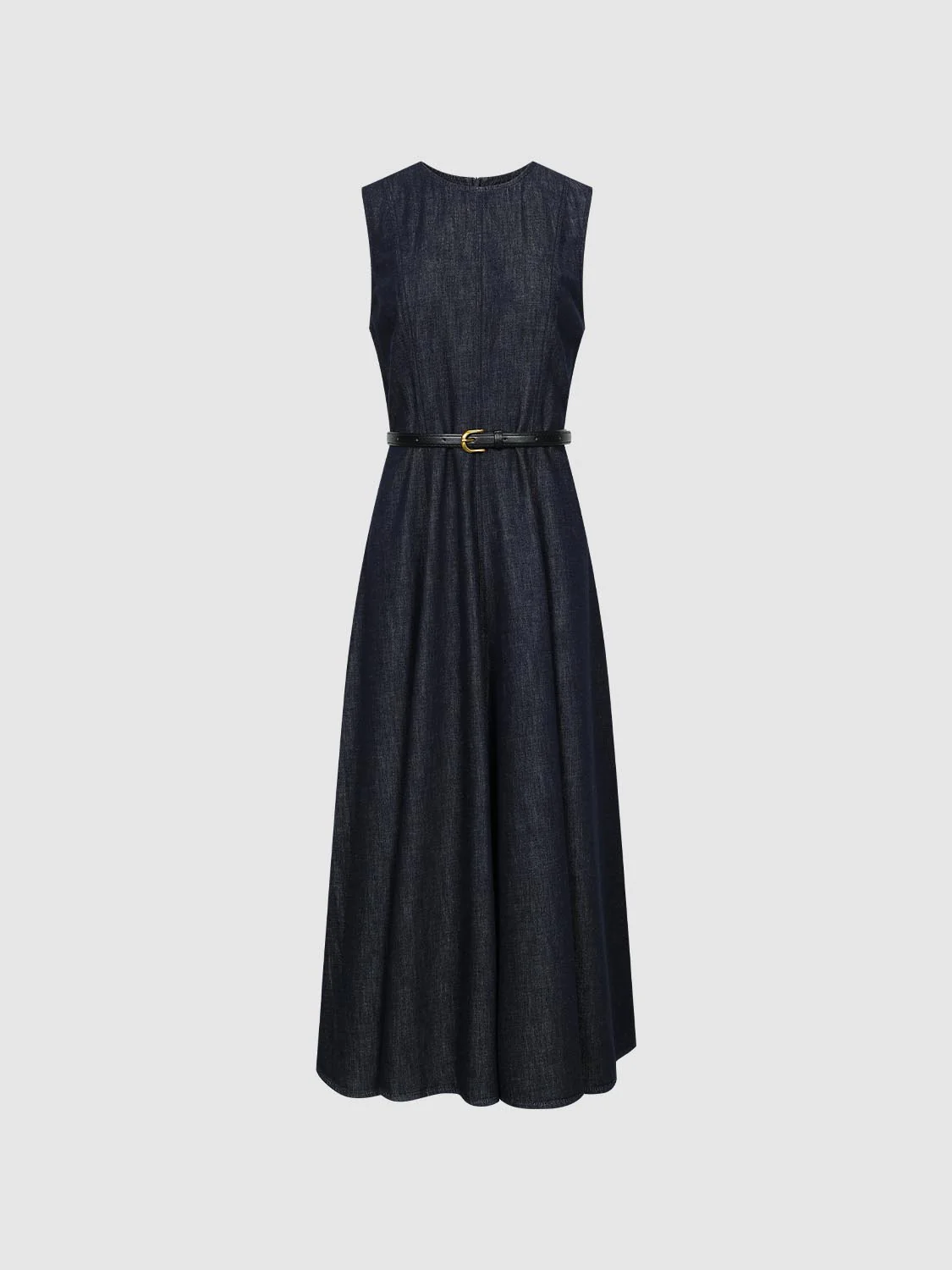 Belted Sleeveless Denim Midi Dresses - Image 7
