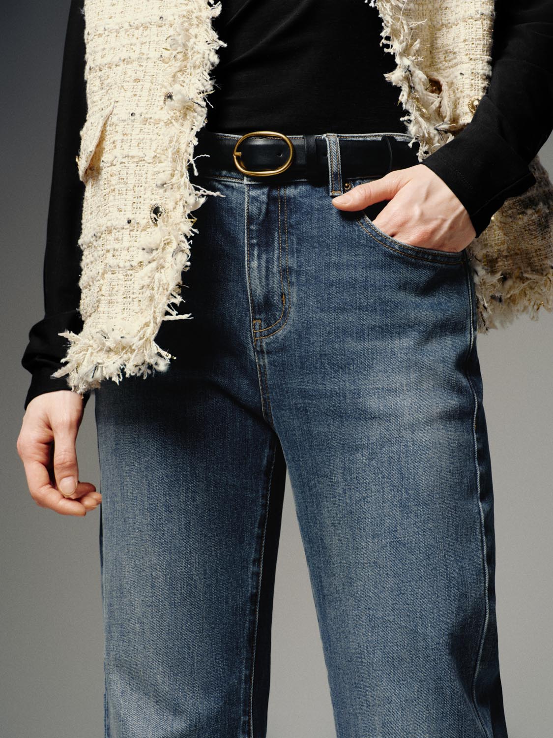 Belted Washed Flare Leg Jeans - Image 6
