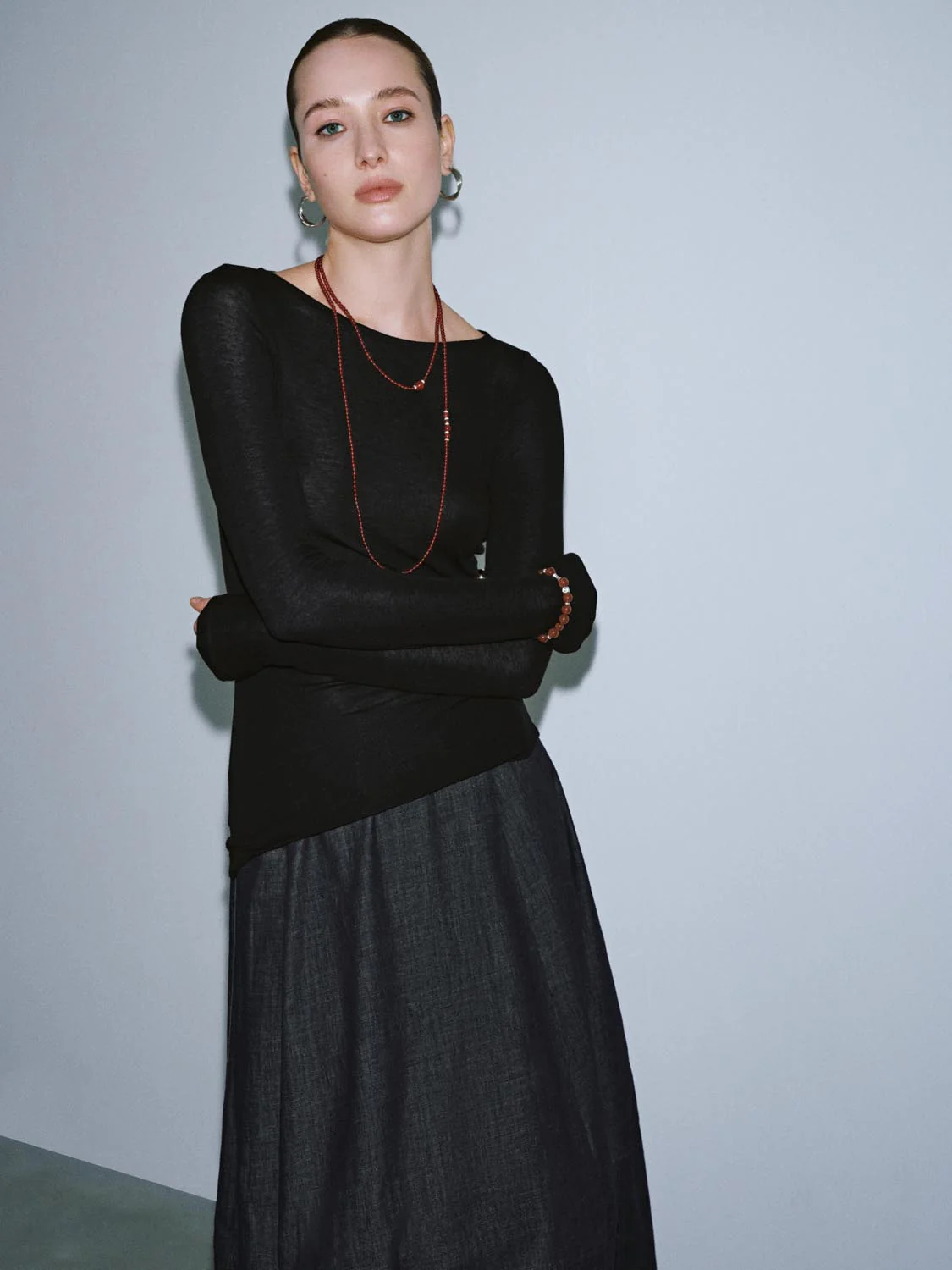 Boat Neck Cinched Waist Long Sleeve T-Shirts - Image 2
