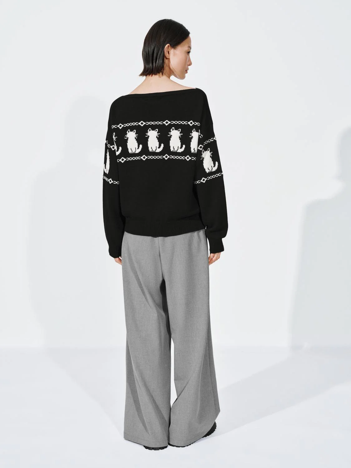 Boat Neck Intarsia Long Sleeve Knitted T-Shirts - Image 14