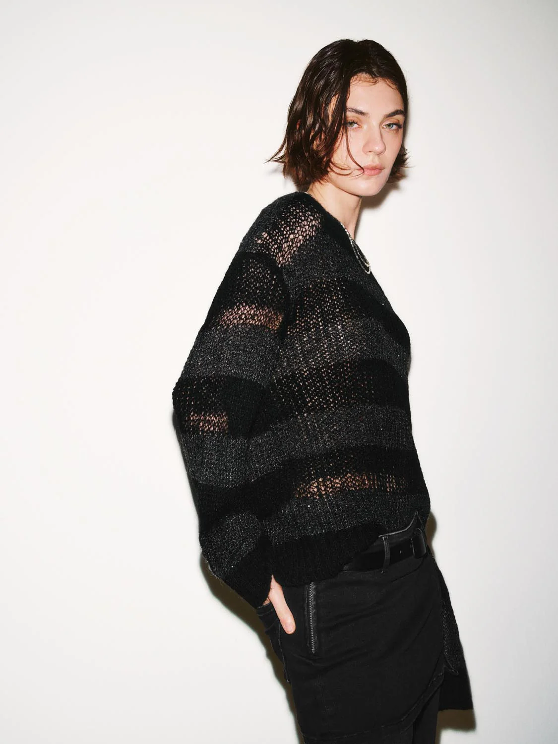 Boat Neck Striped Long Sleeve Knitted T-Shirts - Image 2